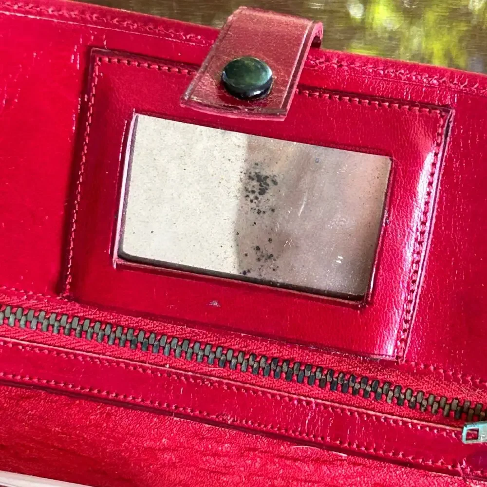 Vintage Embossed Red Leather Wallet – Aztec Calendar & Egyptian Sphinx Design